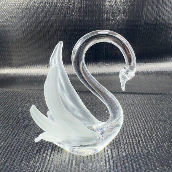 Venetian Clear Glass Swan Bird With Satin Frosted Wings Delicate Figurine Italy - Picture 8 of 8